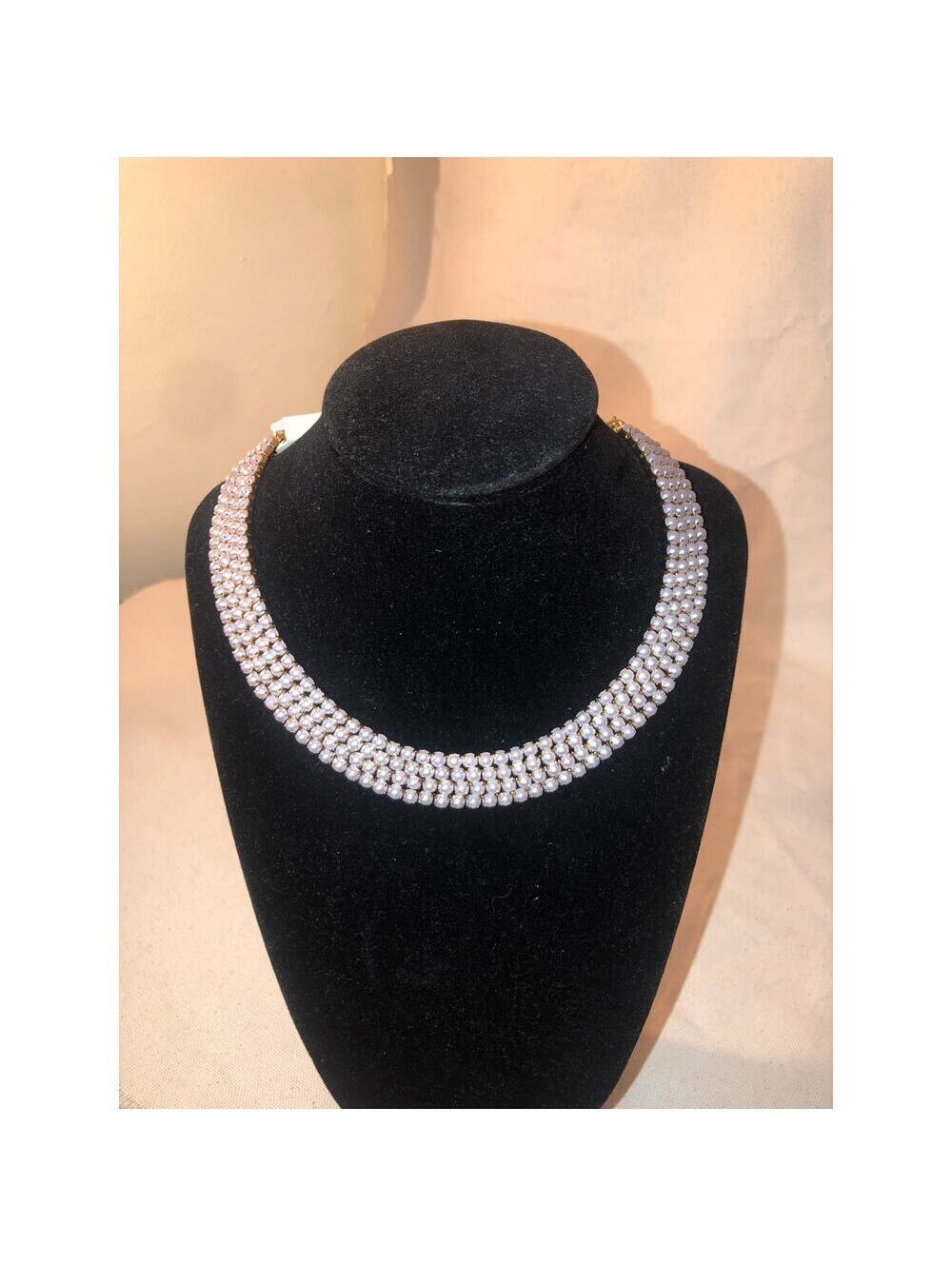 A New Day NWT Faux Gray Pearl Gold Tone Choker Necklace